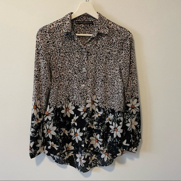 Zara Daisy Print Satinlike Shirt 